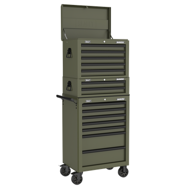Superline PRO® Topchest, Mid-Box Tool Chest & Rollcab Combination 14 Drawer - Khaki