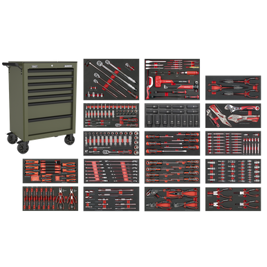 Superline PRO® Rollcab 7 Drawer with 305pc Tool Kit - Khaki
