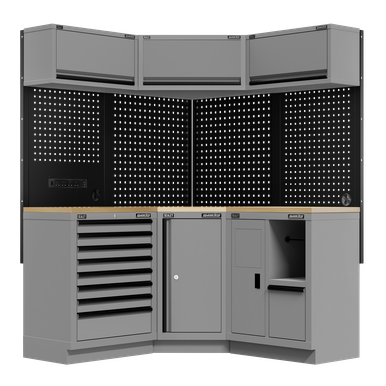 Superline PRO® Black Edition Modular Corner Storage System with Rubber Wood Worktop 1.54m