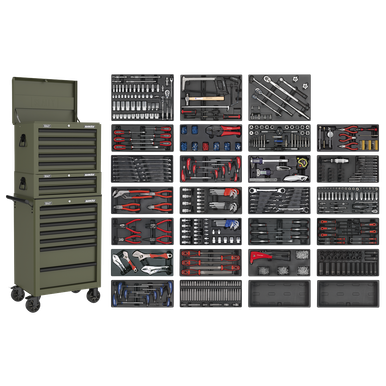 Superline PRO® Tool Chest Combination 14 Drawer with 1179pc Tool Kit - Khaki