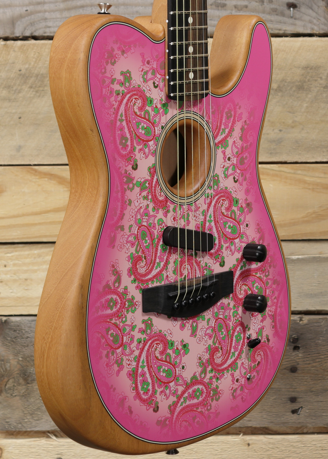 Fender American Acoustasonic Telecaster Acoustic/Electric Guitar Pink  Paisley w/ Gigbag