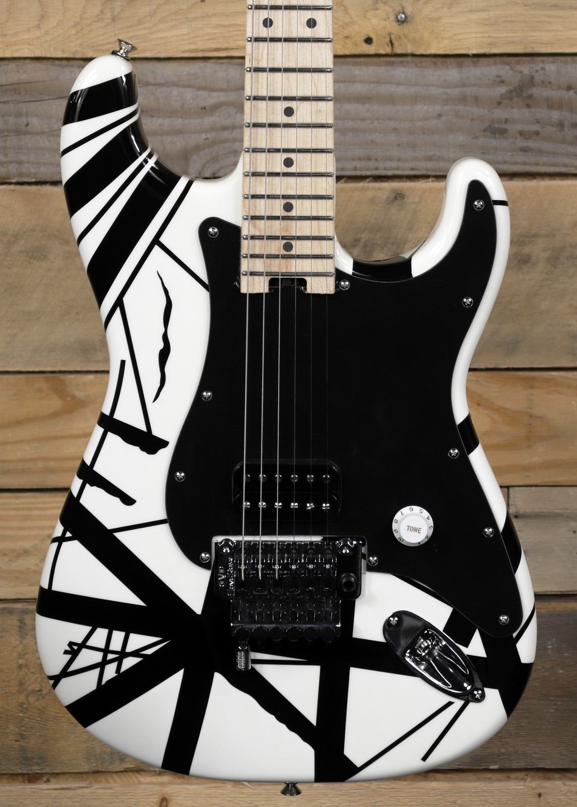 EVH Striped Series Electric Guitar White w/ Black Stripes
