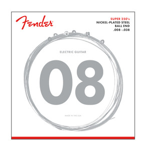 Fender Super 250 Guitar Strings, Nickel Plated Steel, Ball End, 250XS Gauges .008-.038 Fender Super 250 Guitar Strings, Nickel Plated Steel, Ball End, 250XS Gauges .008-.038