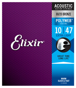 Elixir Extra Light Acoustic 80/20 Bronze Strings w/ POLYWEB Elixir Extra Light Acoustic 80/20 Bronze Strings w/ POLYWEB