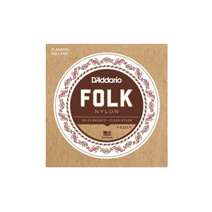 D'Addario EJ33 Folk Nylon Ball End 80/20 Bronze Wrap Nylon Core Clear Nylon Trebles Ball End D'Addario EJ33 Folk Nylon Ball End 80/20 Bronze Wrap Nylon Core Clear Nylon Trebles Ball End