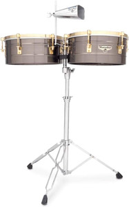 Latin Percussion Matador 14"-15" Timbales with Stand - Nickel/Gold