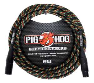 Pig Hog "Rasta Stripes" Woven Mic Cable, 20ft XLR Pig Hog "Rasta Stripes" Woven Mic Cable, 20ft XLR