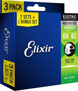 Elixir Electric Nickel Plated Steel Strings Super Light with OPTIWEB Coating 3 Pack Elixir Electric Nickel Plated Steel Strings Super Light with OPTIWEB Coating 3 Pack