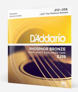 D'Addario EJ19 Phosphor Bronze Acoustic Guitar Strings - Bluegrass Light Top/Medium Bottom, 12-56