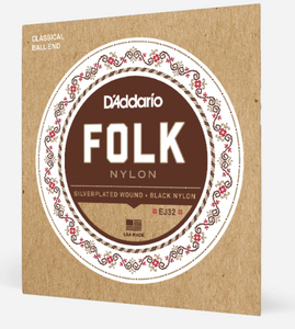 D'Addario EJ32 Silverplated Wound Black Nylon Classical Guitar Strings - Folk