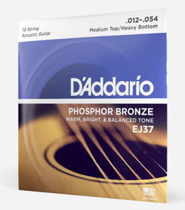 D'Addario EJ37 12-String Phosphor Bronze Acoustic Guitar Strings - Medium Top/Heavy Bottom, 12-54