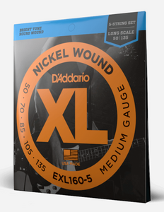 D'Addario EXL160-5 Long Scale 5-String Nickel Wound Bass Guitar Strings - Medium, 50-135