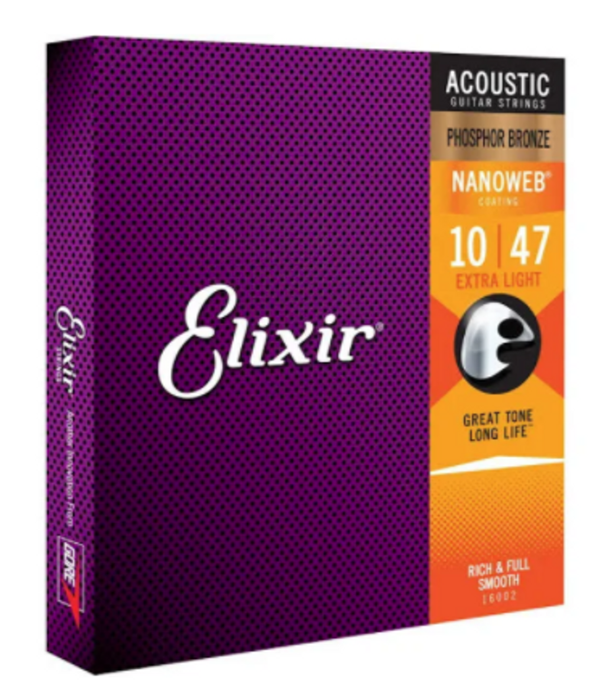 Elixir ELX16002 Nanoweb Phosphor Bronze Acoustic Guitar Strings - Extra Light, 10-47