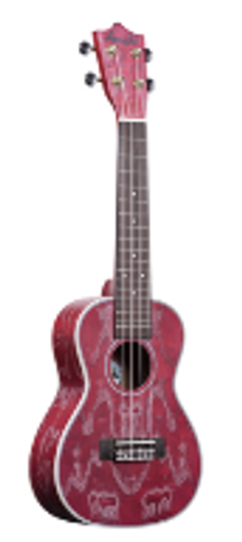 Amahi C-22 Concert Ukulele - Red Quilted Ash