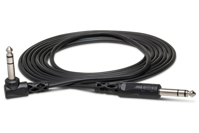 Hosa 3' 1/4 in TRS to Right-angle 1/4 in TRS Balanced Interconnect Cable