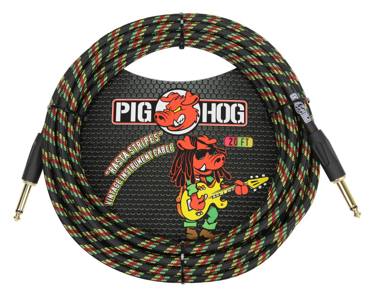 Pig Hog "Rasta Stripes" 20ft Instrument Cable