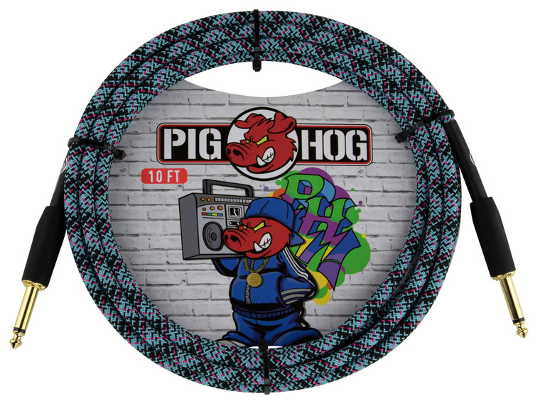 Pig Hog "Blue Graffiti" Instrument Cable 10ft Straight