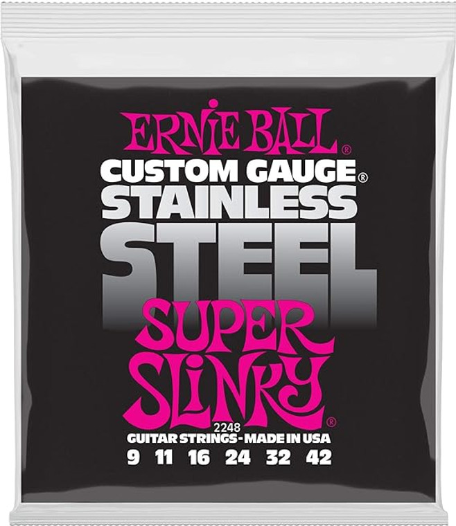 Ernie Ball Super Slinky Stainless Steel Wound Electric Guitar Strings 9-42 Gauge