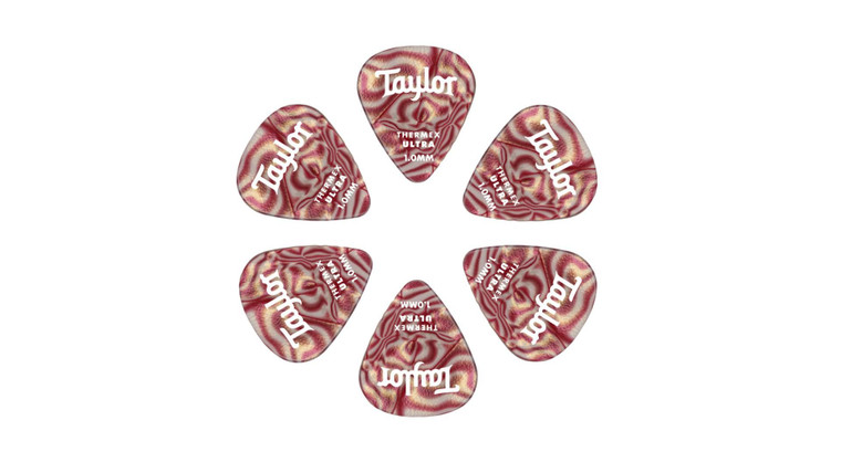 Taylor Premium Darktone 351 Theremex Ultra Guitar Picks, Ruby Swirl, 1.00mm, 6-Pack