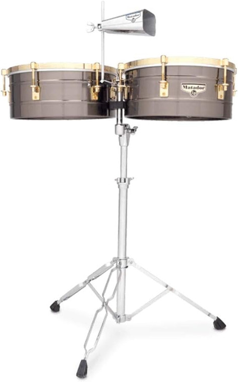 Latin Percussion Matador 14"-15" Timbales with Stand - Nickel/Gold