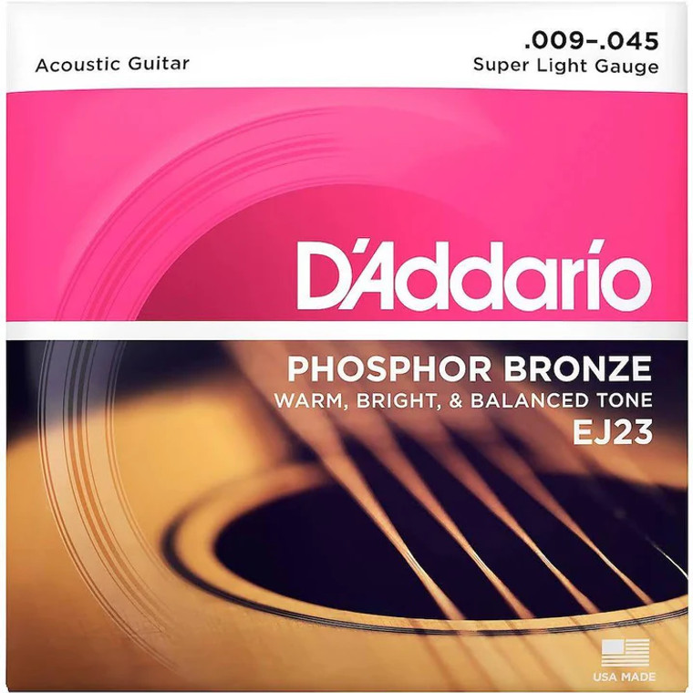 D'Addario Phosphor Bronze Acoustic Guitar 9-45 - Super Light String Set
