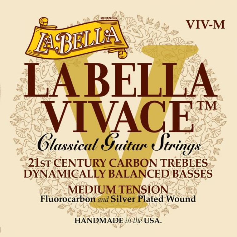 LaBella VIV-M La Bella Vivace Fluorocarbon Classical Guitar Strings – Medium Tension