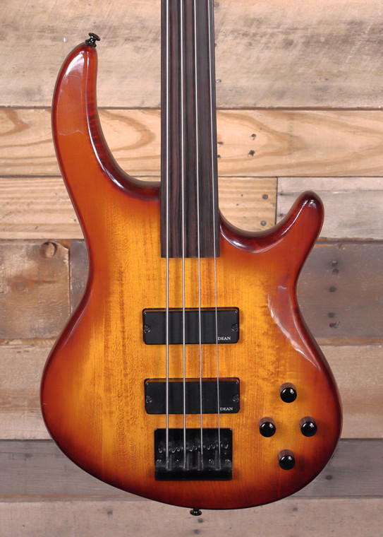 Dean Edge 4-String Fretless Bass Guitar Amber Burst "Good Condition"