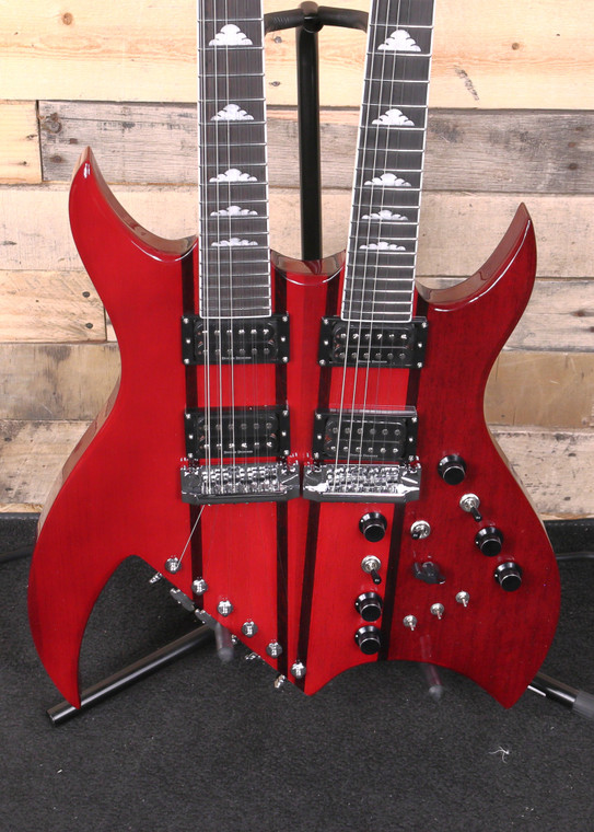B.C. Rich "B" Legacy Double Neck Electric Guitar Trans Red w/ Case