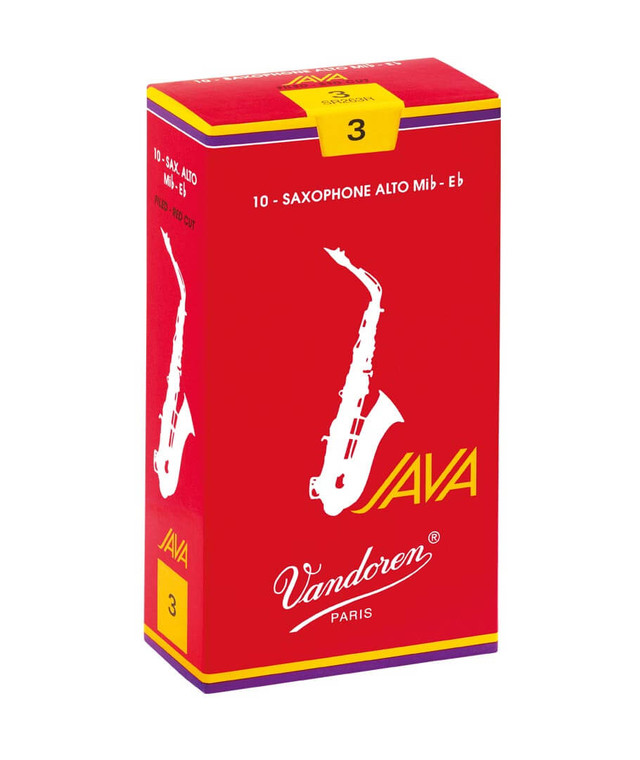 Vandoren Java Red (Filed - Red Cut) Alto Saxophone Reeds - Strength 2.5 - Box of 10
