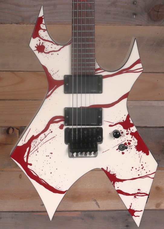 B.C. Rich Joey Jordison Signature Warlock II Electric Guitar White w/ Blood Splatter Graphic "Good Condition"