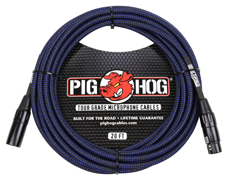 Pig Hog Black & Blue Woven Mic Cable 20ft XLR