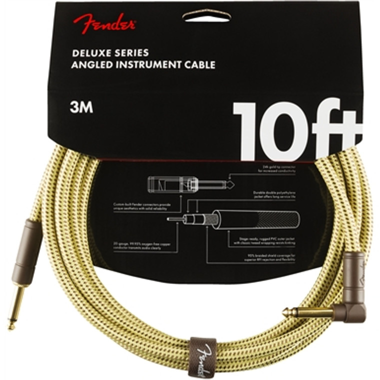 Fender Deluxe Series Instrument Cable 10 Feet Straight-Angle Tweed