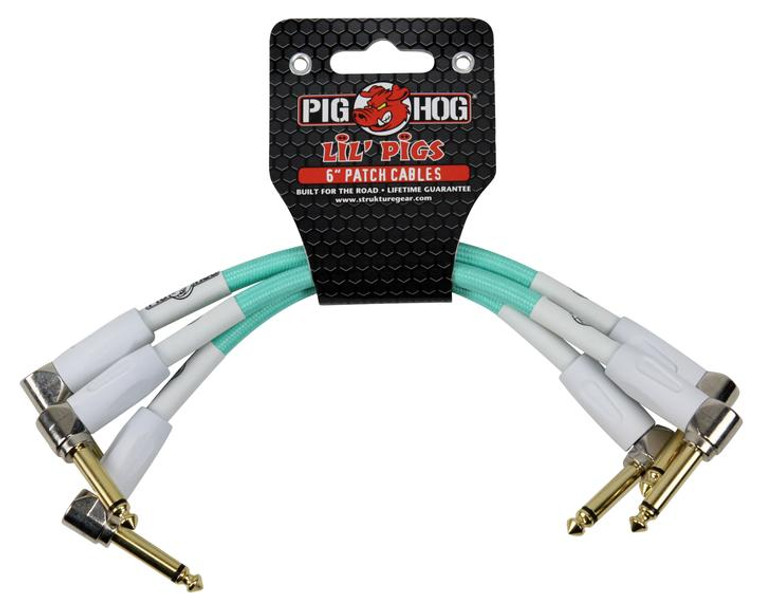 Pig Hog PHLIL6SG Lil Pigs Seafoam Green 6" Patch Cables - 3 Pack