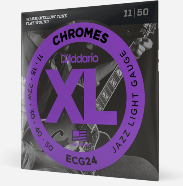 D'Addario ECG24 Chromes Flat Wound Jazz Electric Guitar Strings - Light, 11-50