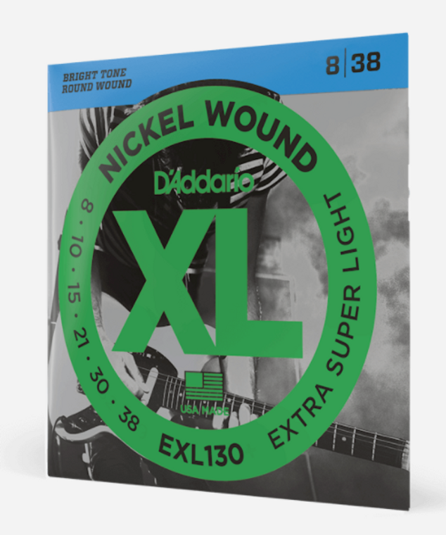 D'Addario EXL130 Nickel Wound Electric Guitar Strings -  Extra-Super Light, 8-38
