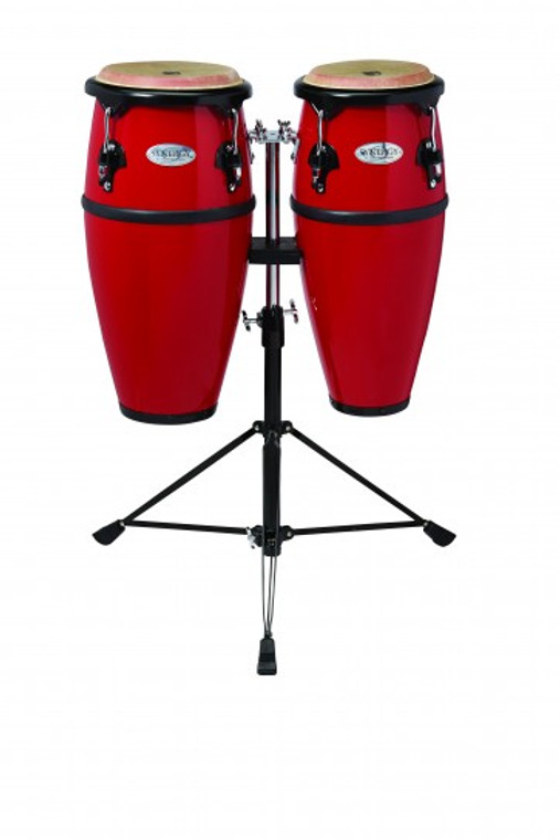 Toca 2300/89-FRD Synergy Fiberglass Jr. Conga Set w/ Adjustable Stand - Red, 8" and 9"
