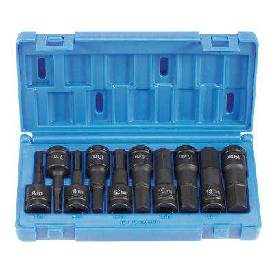 10 PC 1/2 DRIVE METRIC HEX DRIVER SET
