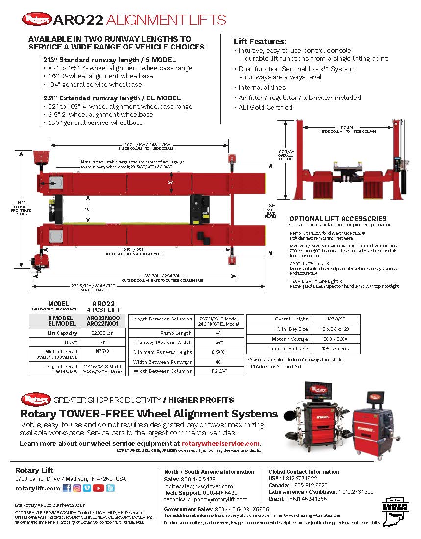 ARO22 - 4 Post Lift - 22,000lbs. Capacity ARO22 - 4 Post Lift - 22,000lbs. Capacity