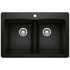 Blanco 442912: Diamond Collection 33" 50/50 Double Drop-in or Undermount Mount Kitchen Sink - Coal Black