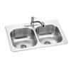 Elkay Dayton Stainless Steel 33" x 22" x 8-1/16" 3-Hole Equal Double Bowl Drop-in Sink and Faucet Kit