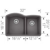 Blanco 441469 Diamond .75 Bowl Silgranit II: Cinder Undermount