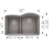 Blanco 441601 Diamond .75 Low Divide Undermount Reverse: Metallic Gray