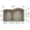 Blanco 441608 Diamond .75 Low Divide Undermount Reverse: Truffle