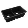 Elkay Quartz Classic 33" x 19" x 10", Equal Double Bowl Undermount Sink with Aqua Divide, Black