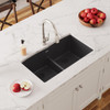 Elkay Quartz Classic 33" x 19" x 10", Equal Double Bowl Undermount Sink with Aqua Divide, Black