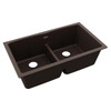 Elkay Quartz Classic 33" x 19" x 10", Equal Double Bowl Undermount Sink with Aqua Divide, Mocha