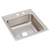 Elkay Lustertone Classic Stainless Steel 19-1/2" x 22" x 7-5/8" MR2-Hole Single Bowl Drop-in Sink