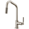 Brizo Litze 63064LF-BLGL Pull-Down Faucet with Angled Spout and Industrial Handle Matte Black/Luxe Gold