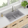 Elkay Quartz Classic 33" x 22" x 10", Offset 60/40 Double Bowl Drop-in Sink with Aqua Divide, Greystone