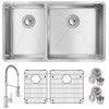 Elkay Crosstown 18 Gauge Stainless Steel 31-1/2" x 18-1/2" x 9" 40/60 Double Bowl Undermount Sink & Faucet Kit with Bottom Grid & Drain